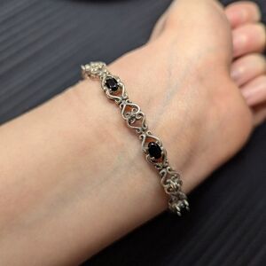 Genuine Black Tourmaline Sterling Silver Bracelet